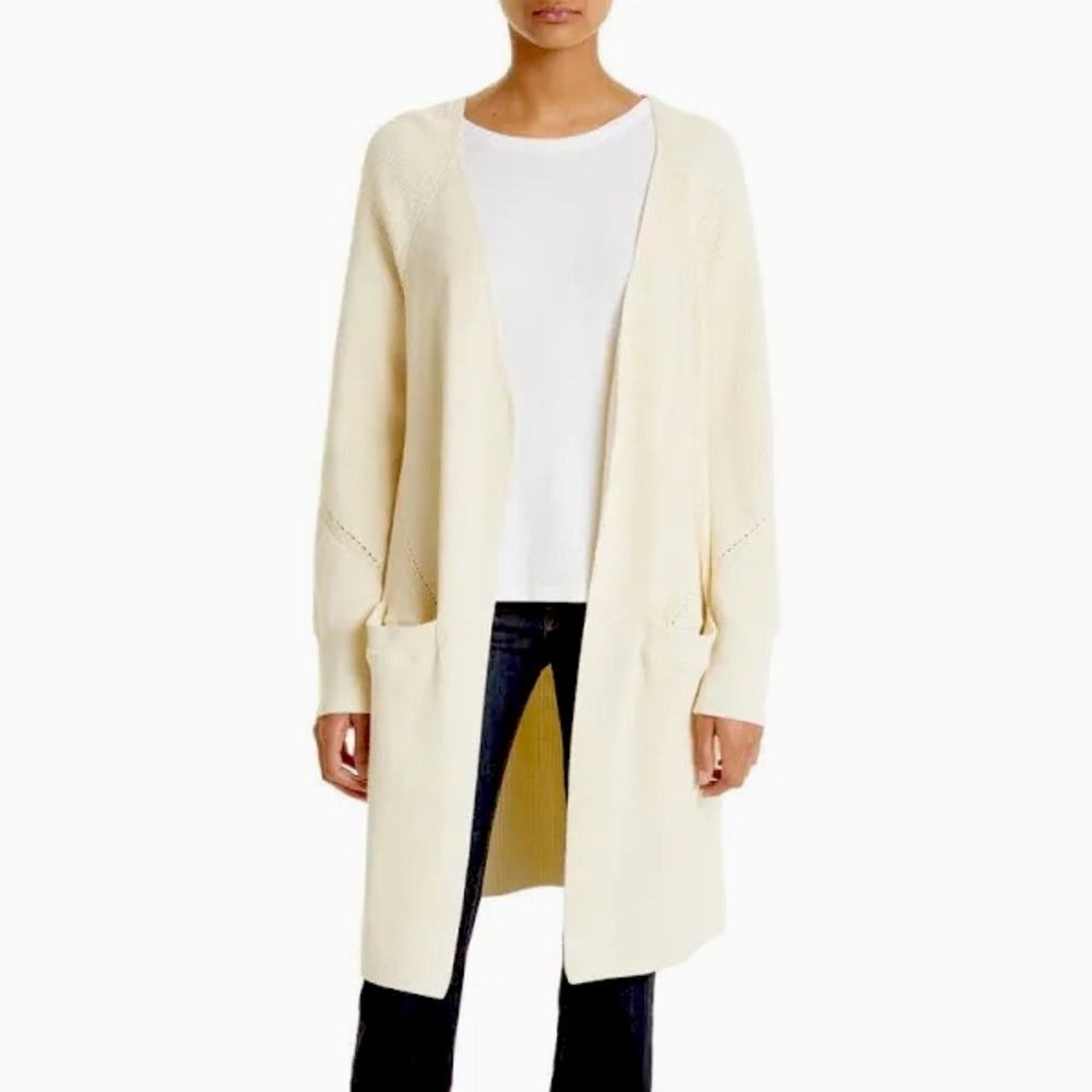Rag & Bone Amy Ribbed Open Front Cotton Bend Oversized Cardigan Ivory NWT Sz XXS